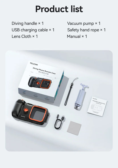 Carcasa Impermeable TELESIN para Teléfono de Buceo, Soporte Universal para Teléfono con Empuñadura