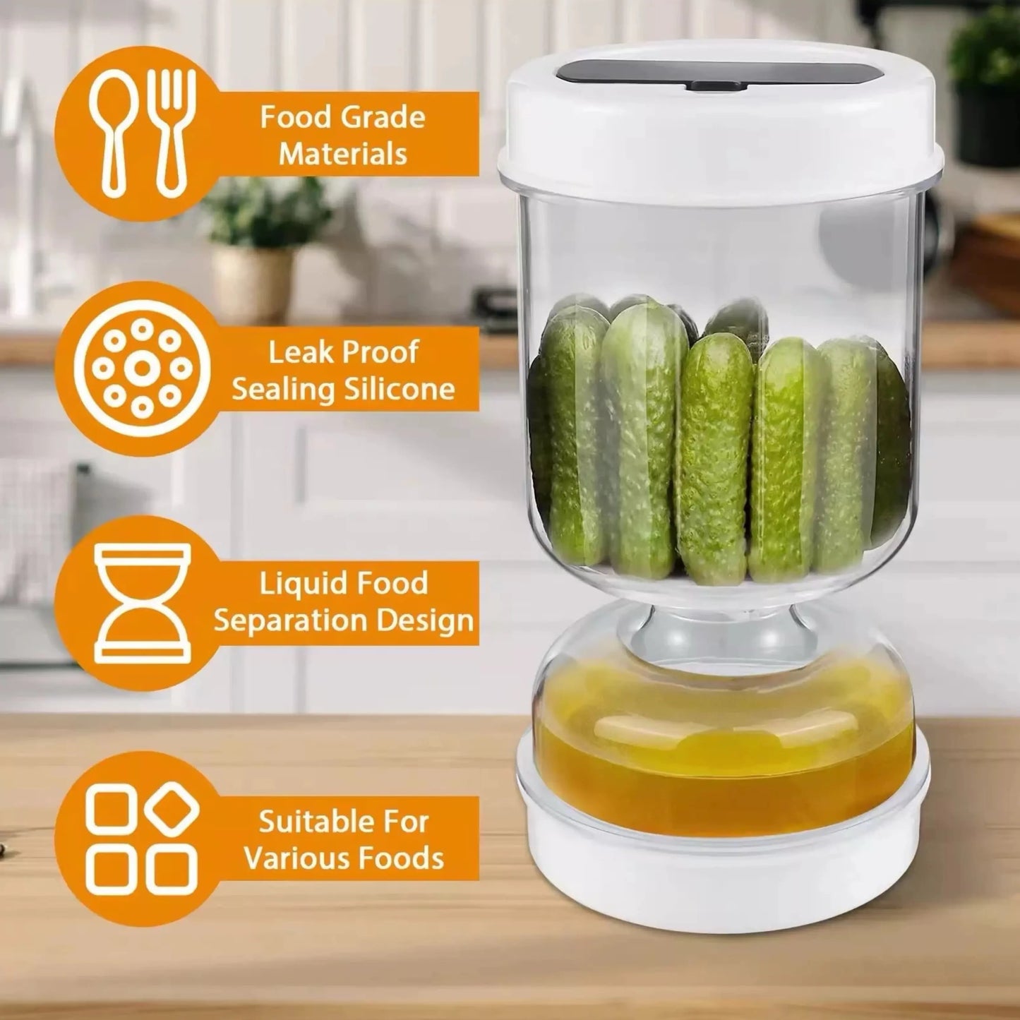 Olive & Kimchi Filter New Container Hourglass Jar With Filter Flip Pickle