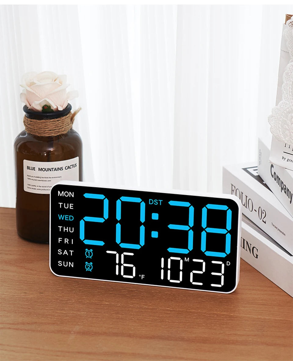 Large Digital Wall Clock Temp Date Week Display Remote Control USB
