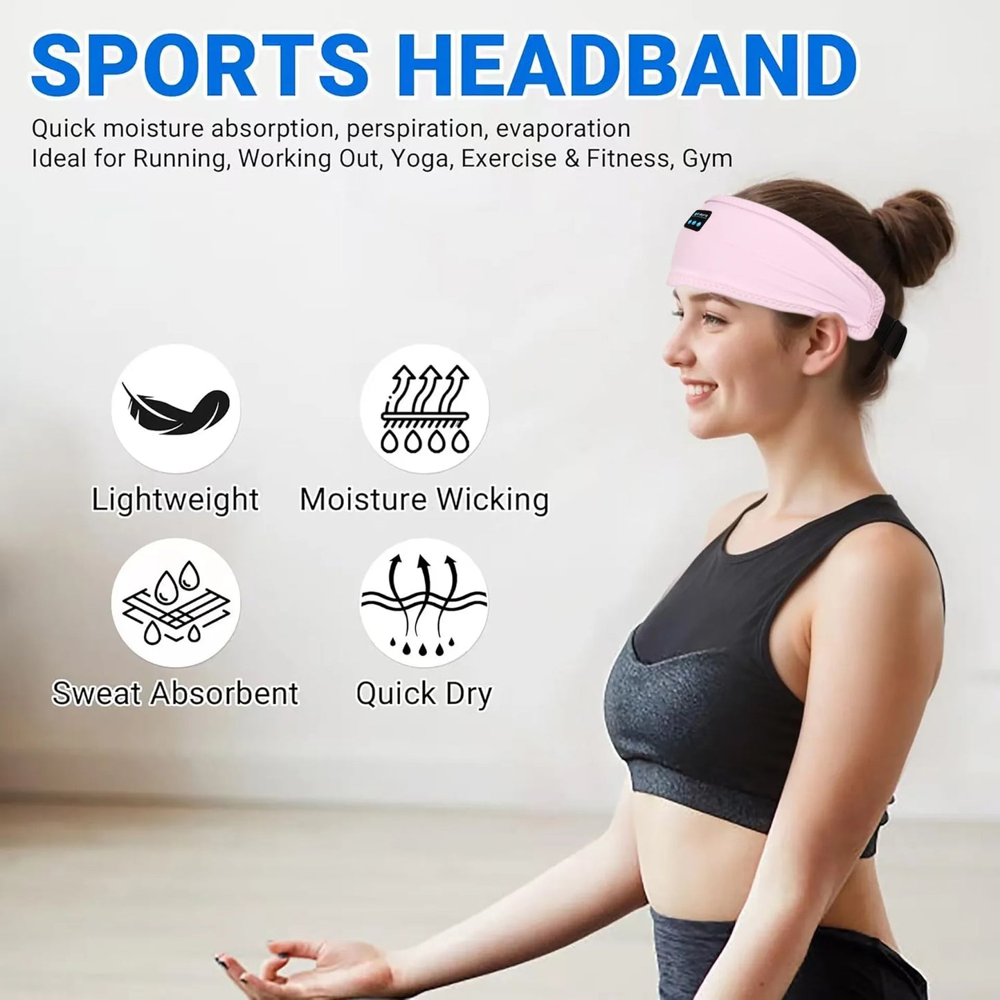 HYE Auriculares Bluetooth Deportivos Diadema Elástica Inalámbricos Música