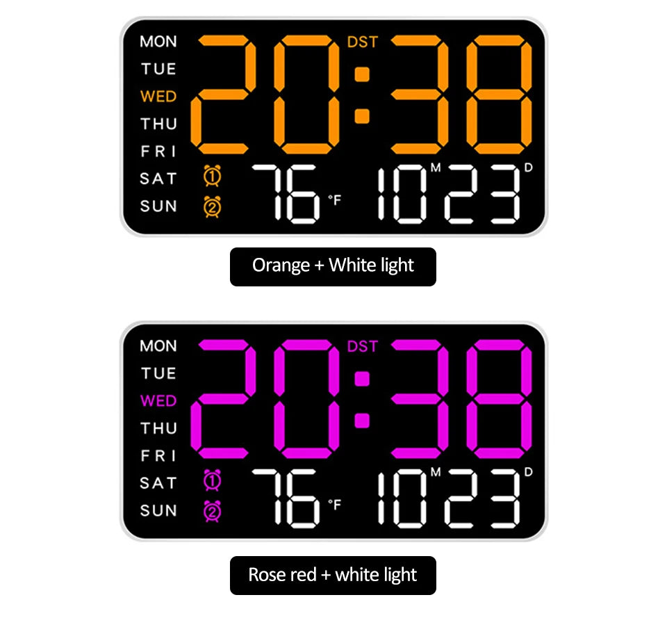 Large Digital Wall Clock Temp Date Week Display Remote Control USB