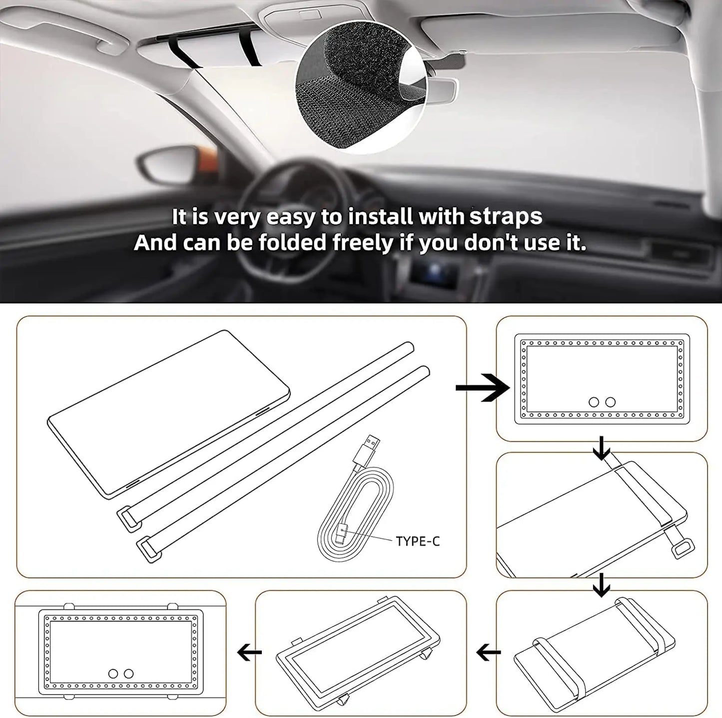 Espejo de vanidad para visera de coche, espejo de maquillaje con 3 modos de luz y 60 LED