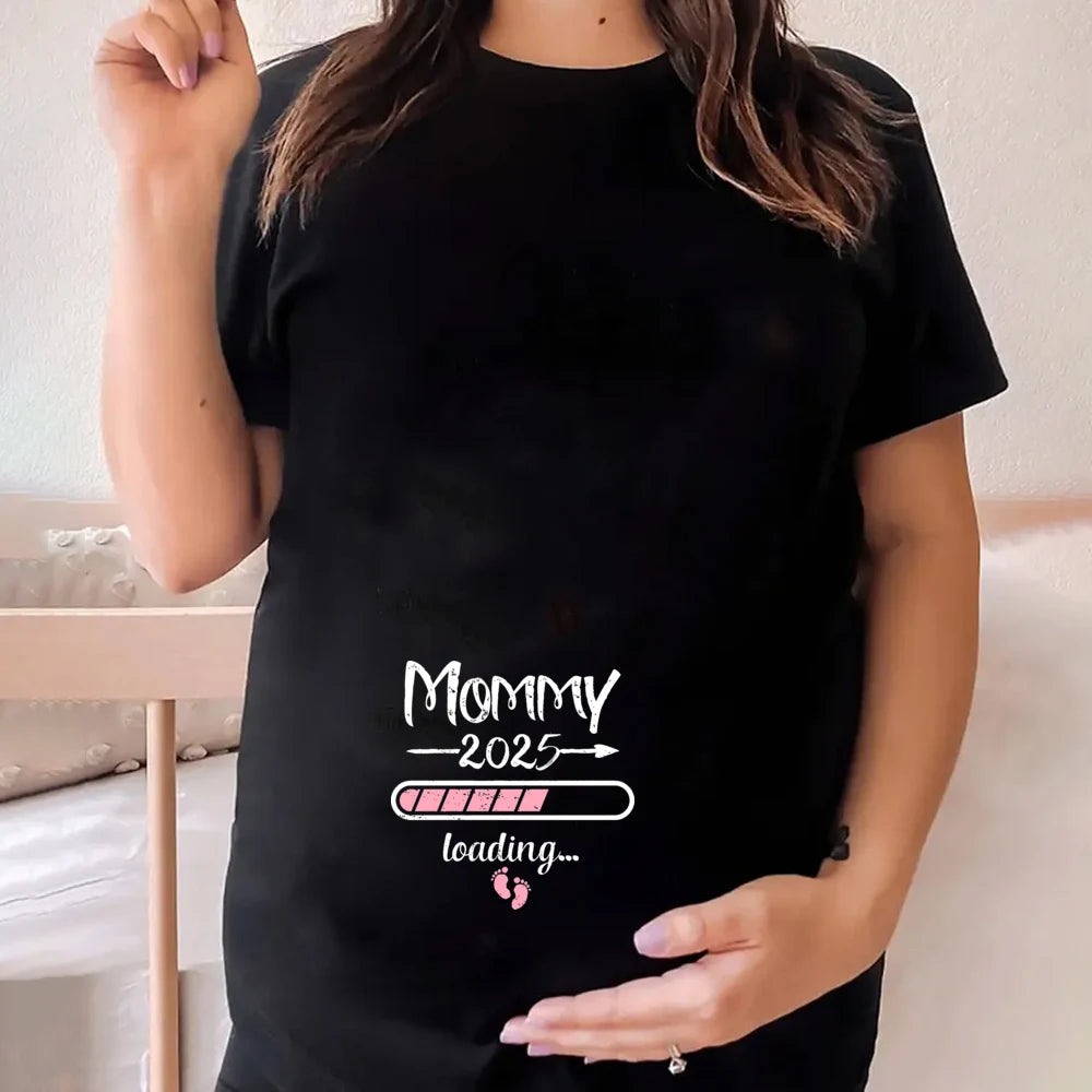 2025 New Cute Dad +Mom+ Baby Printed Couple Maternity T-Shirt Pregnancy