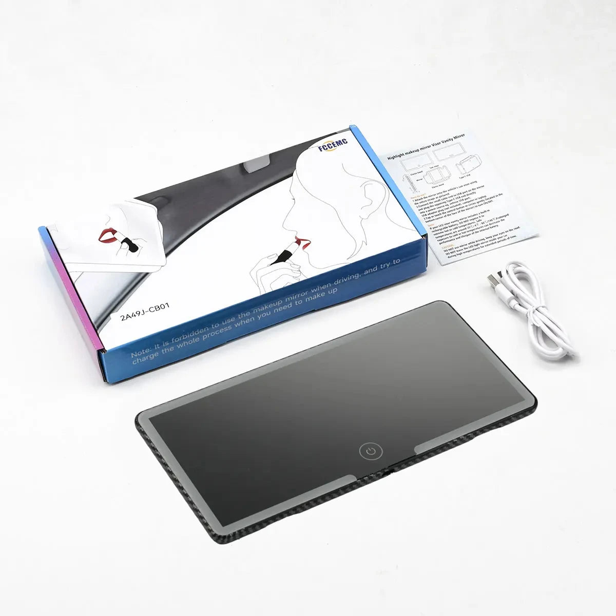 Car Sun Visor Makeup Mirror LED Light Touch Screen Adjustable Brightness Auto