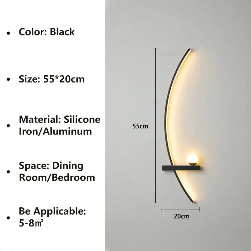Candeeiro de parede LED moderno, minimalista, com riscas, decorativo para quarto, cabeceira, sala de estar, iluminação ambiente.