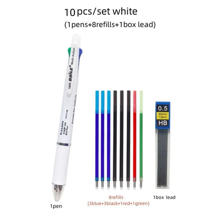 5 In 1 Multicolor Erasable Gel Pen with 4 Colors Replaceable Pen Refill