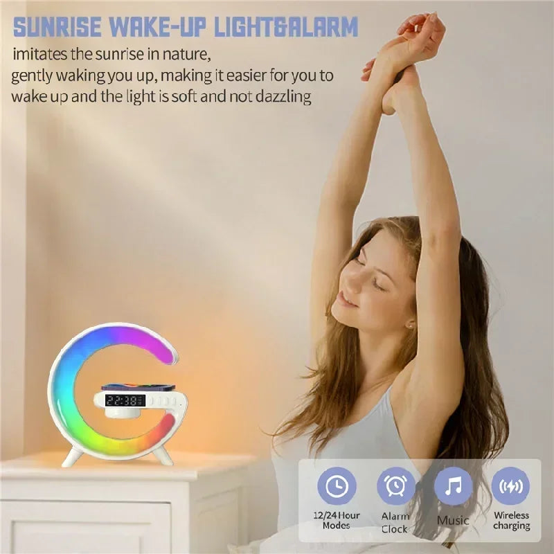 Multifunction Wireless Charger Stand with RGB Light and Alarm Clock