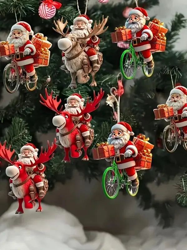 12-Piece Santa Claus Wooden Ornament Set - Perfect for Christmas Trees