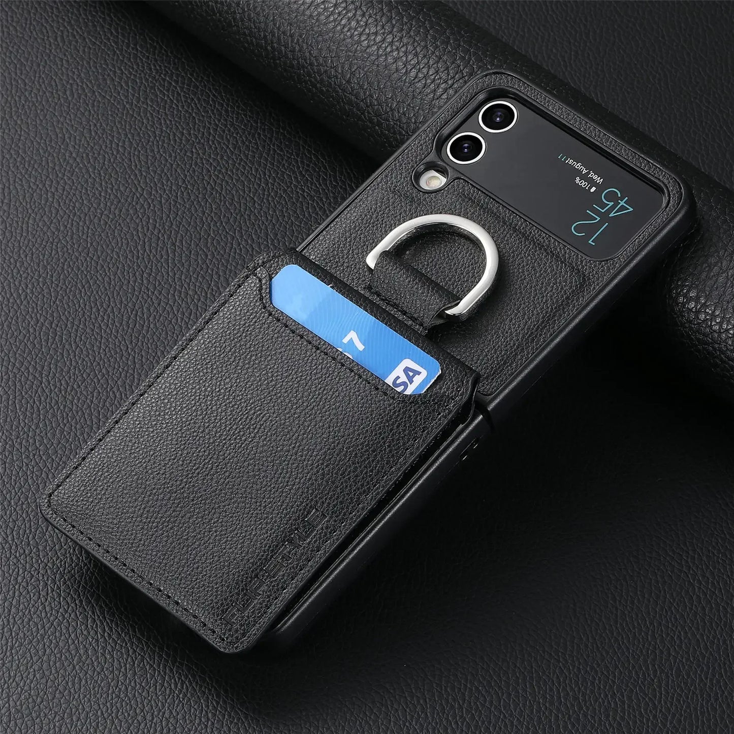 multifunction Card Slot Lychee leather Phone Case for Samsung Z Flip 6 5 4 3