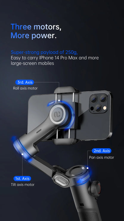 Estabilizador de cardán de mano de 3 ejes AOCHUAN SmartXE para teléfonos inteligentes para iPhone, Android, seguimiento facial con IA, TikTok, Vlog