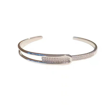 925 Sterling Silver Zirconia Inline Opening Bracelet Glamorous Shiny Hand Jewelry