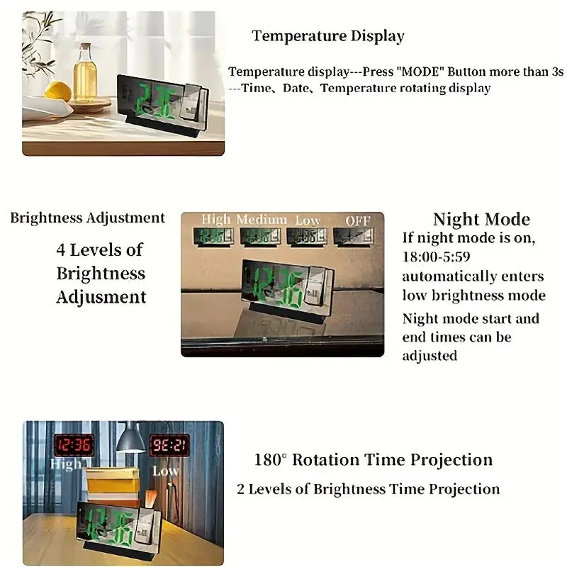 Projection alarm clock  multifunction Intelligent luminous clock Bedroom