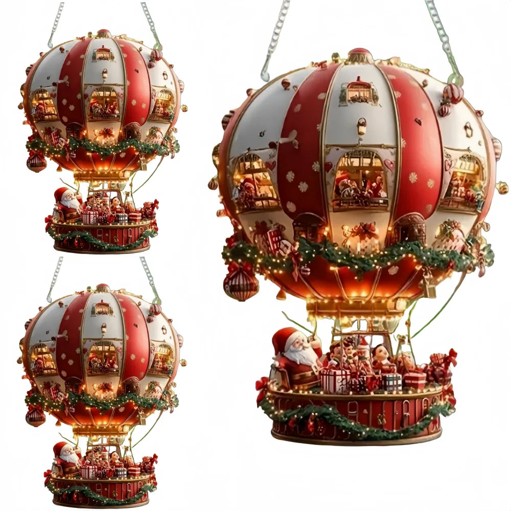 1Pcs Christmas Hot Air Balloon Santa Acrylic Hanging for Christmas New Year Party