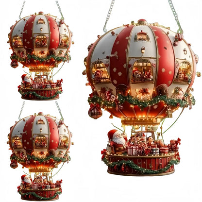 1Pcs Christmas Hot Air Balloon Santa Acrylic Hanging for Christmas New Year Party
