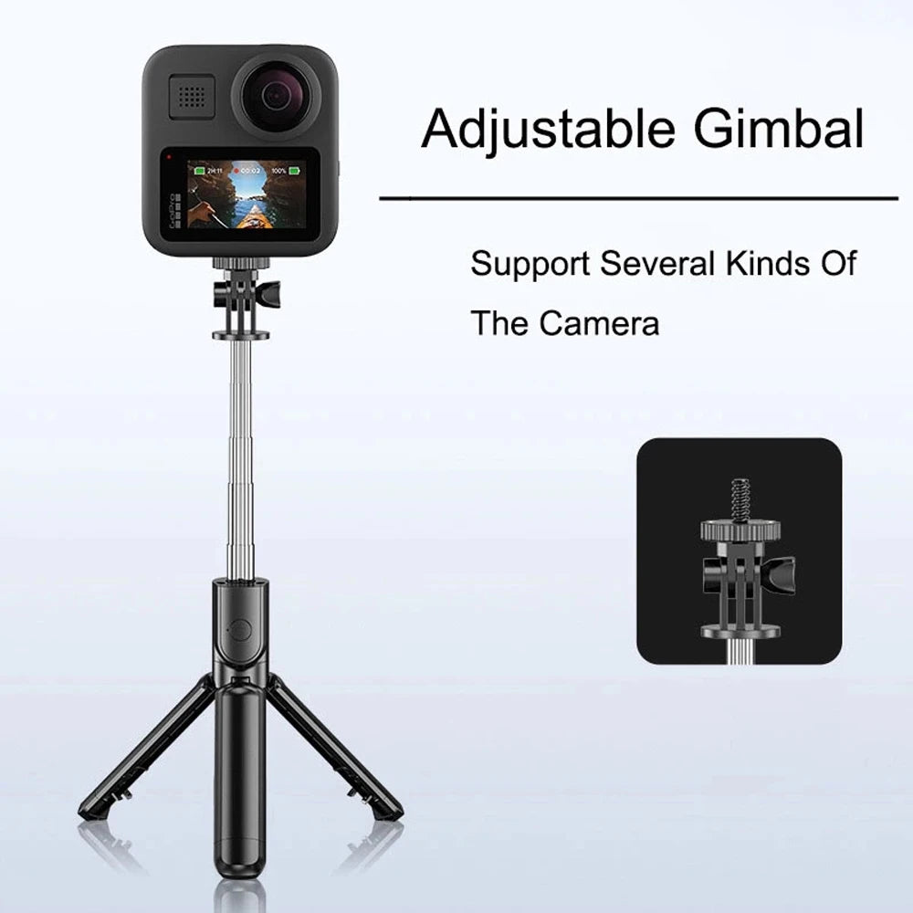 Trípode extensible 3 en 1 con Bluetooth, palo selfi con control remoto y luz de relleno portátil y plegable