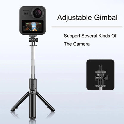 Trípode extensible 3 en 1 con Bluetooth, palo selfi con control remoto y luz de relleno portátil y plegable