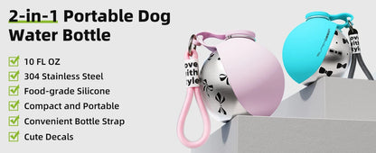 Pet Portable 285ML Water Bottle 304 Stainless Steel Foldable Basin Food-Grade Silicone Blue Pink Outdoor Pet Drinking Solution