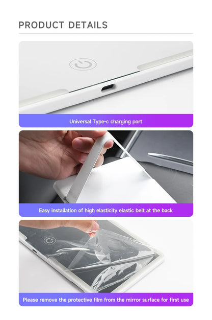 Car Sun Visor Makeup Mirror LED Light Touch Screen Adjustable Brightness Auto