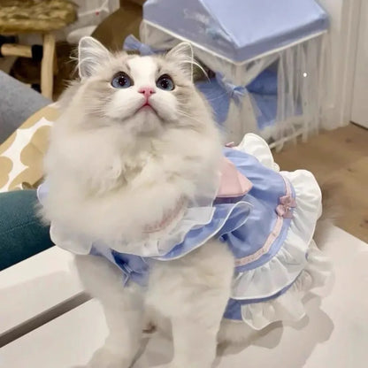 Lolita Cat Dress Princess Pet Clothes, Sweet Cream Color Summer Thin Kitten Dress