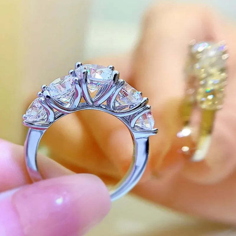 IOGOU Luxury 3.6CTTW All Moissanite Wedding Ring 5 Stone Sparkling Diamond