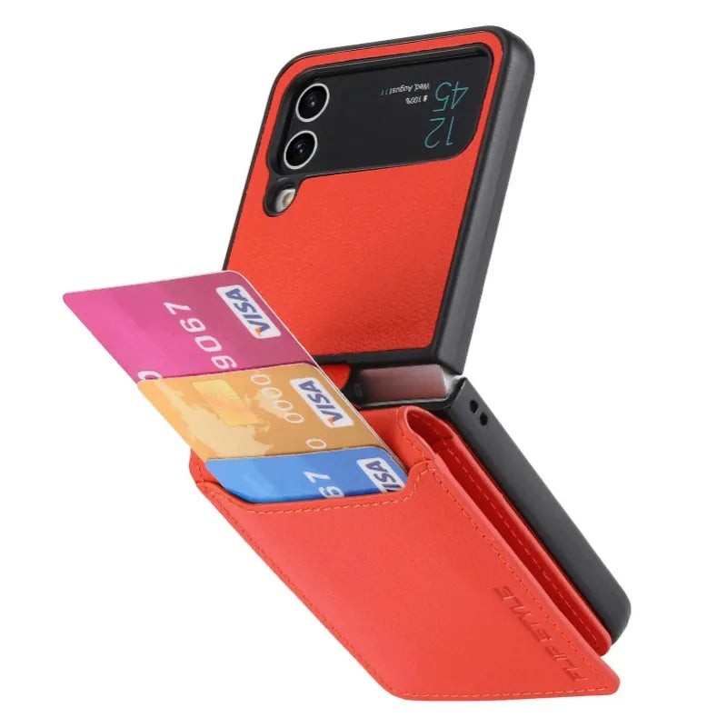 multifunction Card Slot Lychee leather Phone Case for Samsung Z Flip 6 5 4 3