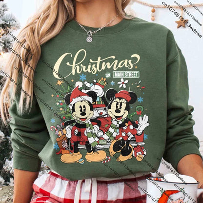 Disney Mickey Mouse Christmas Round Neck Pullover Christmas Couple Sweatshirt