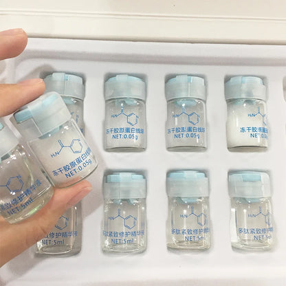 Sérum facial coreano com colagénio hidrolisado em forma de fios, hidratante, lifting e refirmante, para o cuidado da pele e redução de linhas finas.