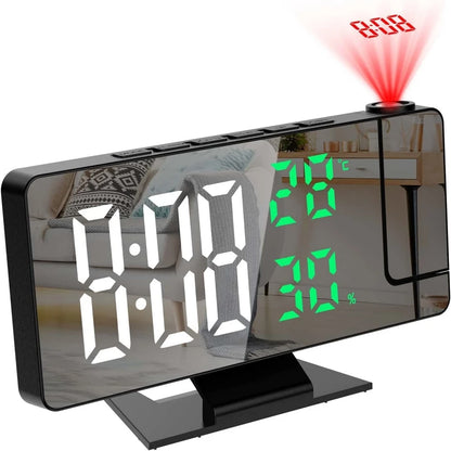 Reloj despertador digital con proyección de brazo de 180°, temperatura, humedad, modo nocturno, repetición de alarma 12/24 h 