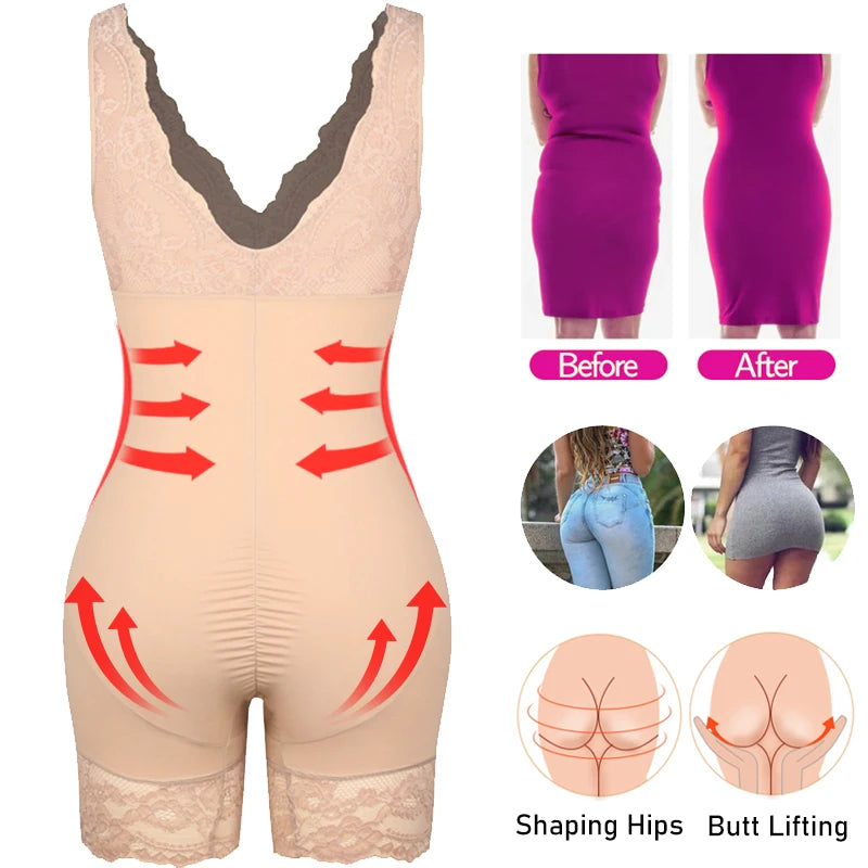 Shapewear Women Full Body Shaper Slimming Bodysuits Lace Corset Waist Trainer Shaping