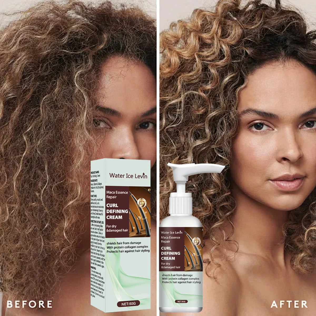Crema definidora de rizos Maca Essence con keratina y colágeno de secado rápido