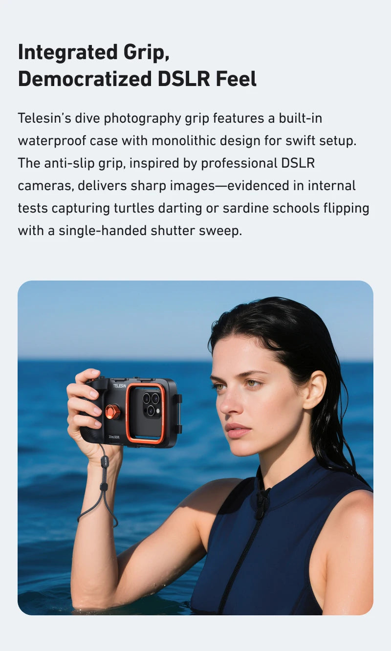 Carcasa Impermeable TELESIN para Teléfono de Buceo, Soporte Universal para Teléfono con Empuñadura