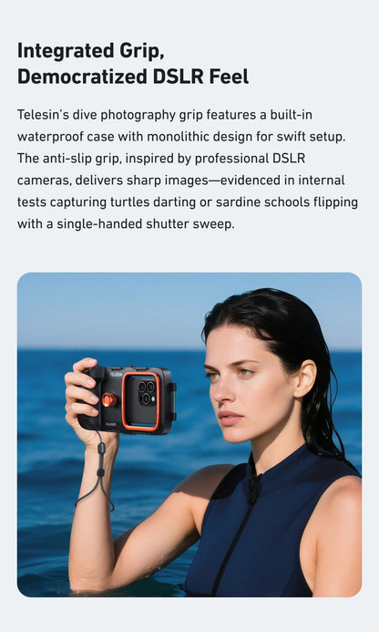 Carcasa Impermeable TELESIN para Teléfono de Buceo, Soporte Universal para Teléfono con Empuñadura