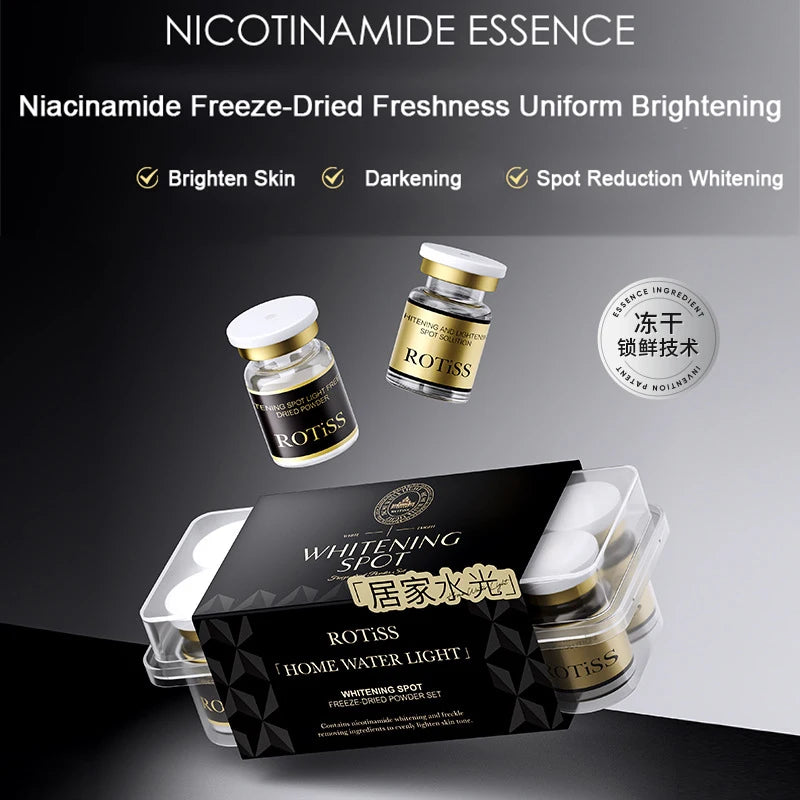 Sérum facial coreano em pó liofilizado com niacinamida e levedura, Pro-Xylane, hidrata, rejuvenesce e remove a melanina.