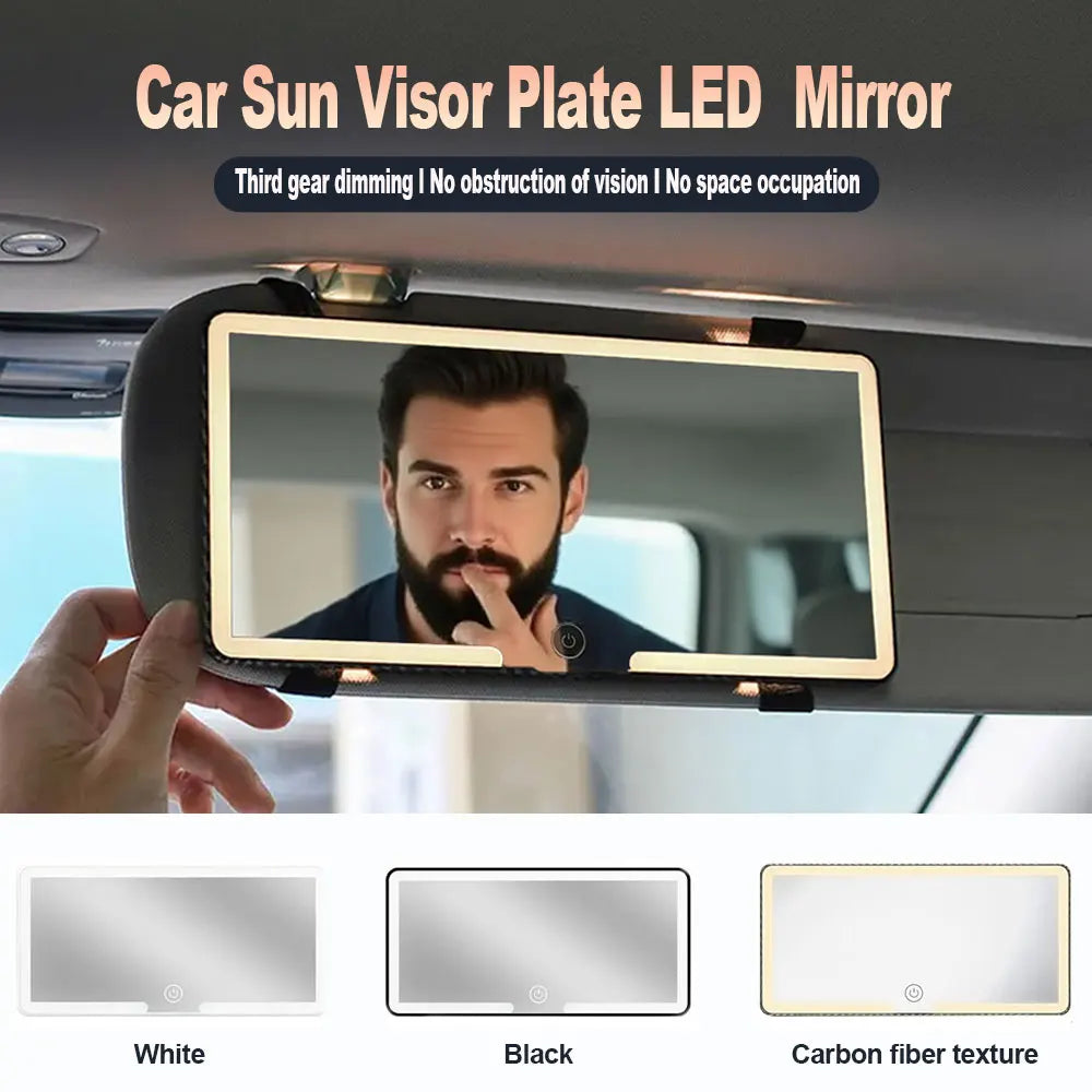Car Sun Visor Makeup Mirror LED Light Touch Screen Adjustable Brightness Auto