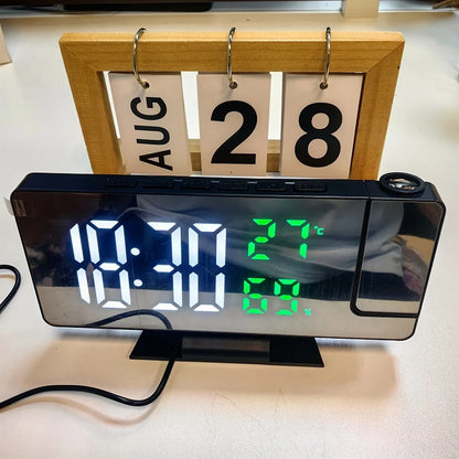 Reloj despertador digital con proyección de brazo de 180°, temperatura, humedad, modo nocturno, repetición de alarma 12/24 h 