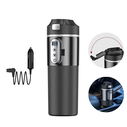 500ml Car Heating Cup Digital LCD Display Stainless Steel Electric Kettle Portable 12/24V