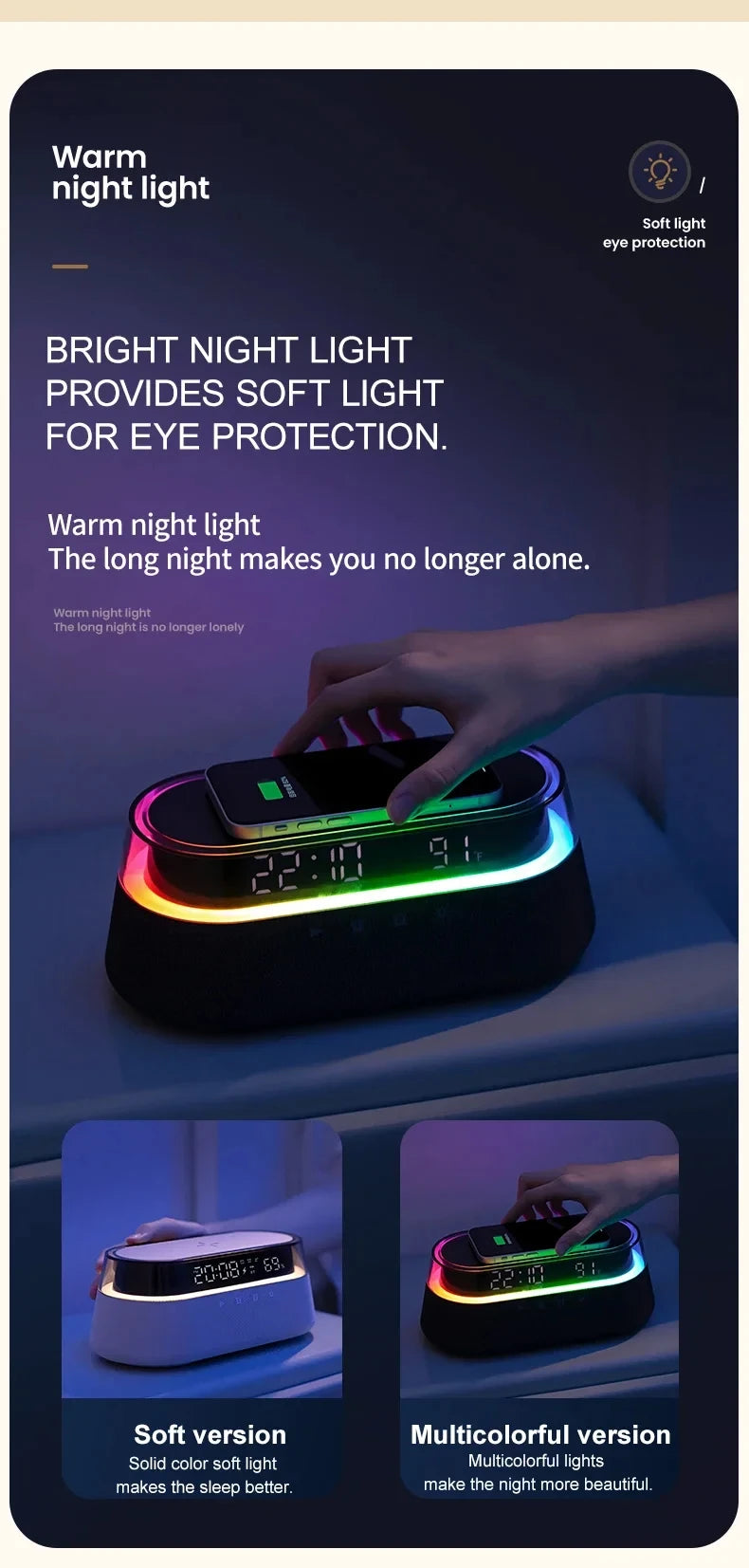 6-in-1 Smart Alarm Clock - 15W Wireless Charger, Bluetooth Speaker....