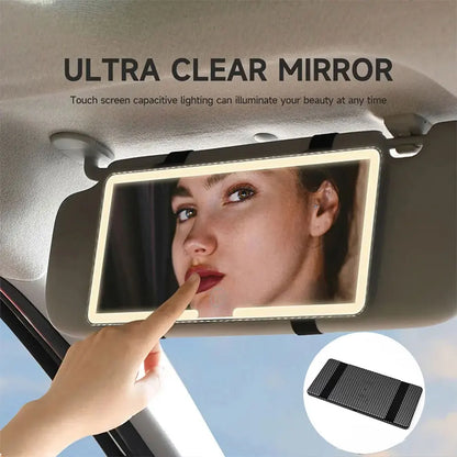 Car Sun Visor Makeup Mirror LED Light Touch Screen Adjustable Brightness Auto