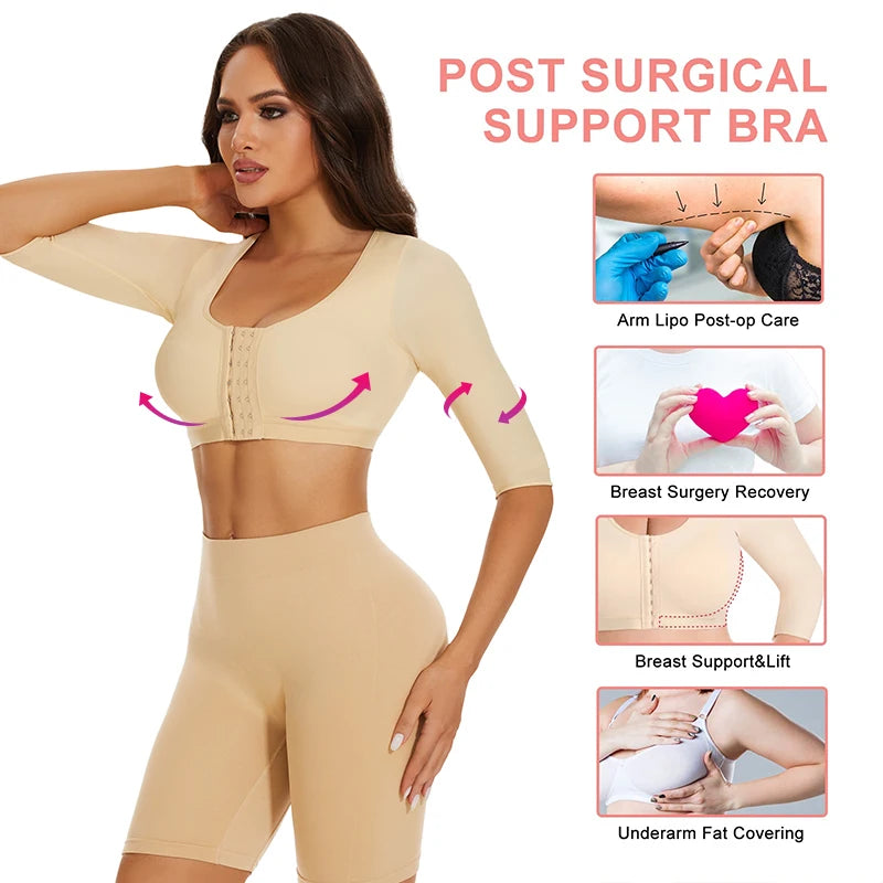 Shaper Tops for Women Flabby Arms Compression Post Surgery Front Closure Bra Cropped