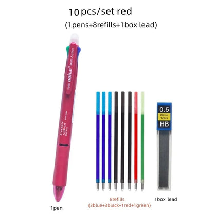 5 In 1 Multicolor Erasable Gel Pen with 4 Colors Replaceable Pen Refill