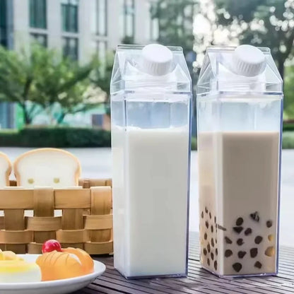 Vaso de agua con diseño de caja de leche transparente súper caliente de 500/1000 ml, estilo coreano