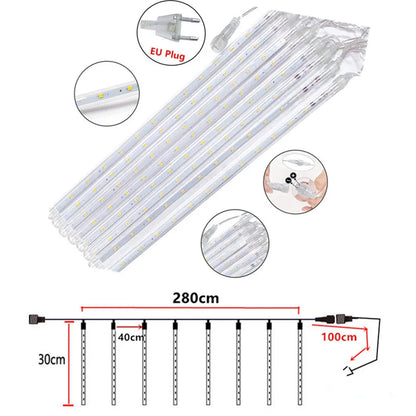 LED Meteor Shower Rain Lights Waterproof Falling Raindrop Fairy String