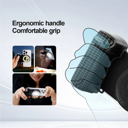 Empuñadura magnética para smartphone con control remoto Bluetooth desmontable de 30 m con luz de relleno, mango para selfis antivibración, soporte para fotos