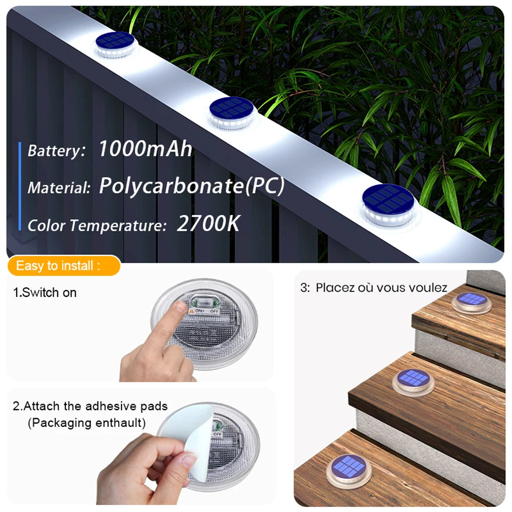 Solar Powered LED Outdoor Deck Lights IP68 Waterproof Automatic On/Off