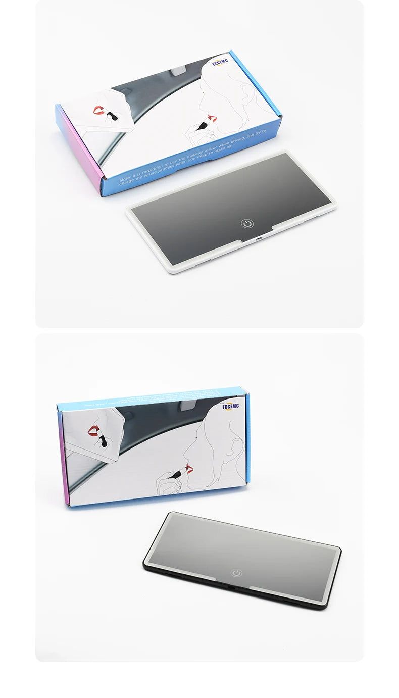 Car Sun Visor Makeup Mirror LED Light Touch Screen Adjustable Brightness Auto