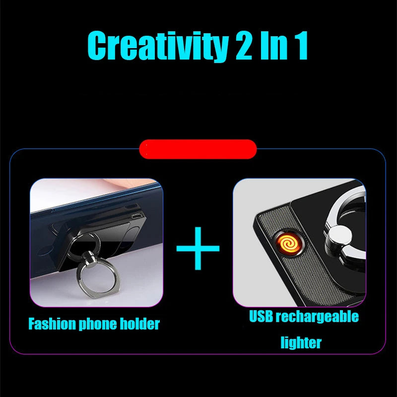 USB Plasma Lighter Can Be Used As Phone Holder 2 In 1 Portable Creative Multifunctional