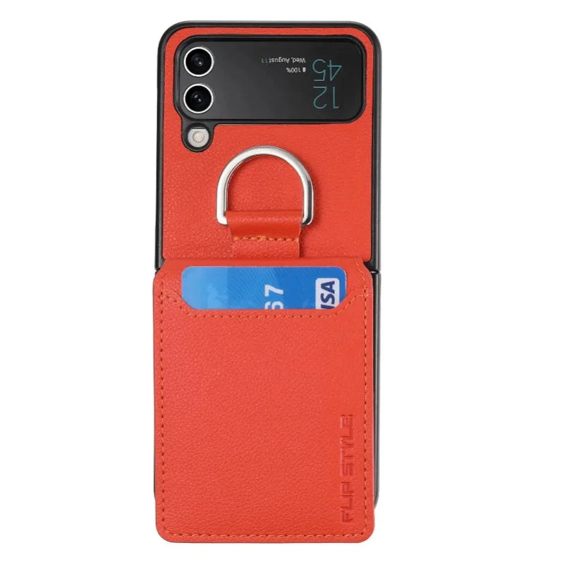multifunction Card Slot Lychee leather Phone Case for Samsung Z Flip 6 5 4 3