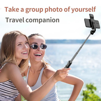 Trípode extensible 3 en 1 con Bluetooth, palo selfi con control remoto y luz de relleno portátil y plegable