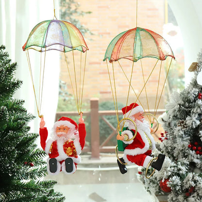 Electric Dancing Santa Claus Christmas Tree Decor Hanging Parachute Somersault