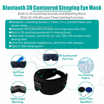 3D Bluetooth-compatible 5.2 Timed Sleep Eye Mask Earphones Built-in white Noise Music